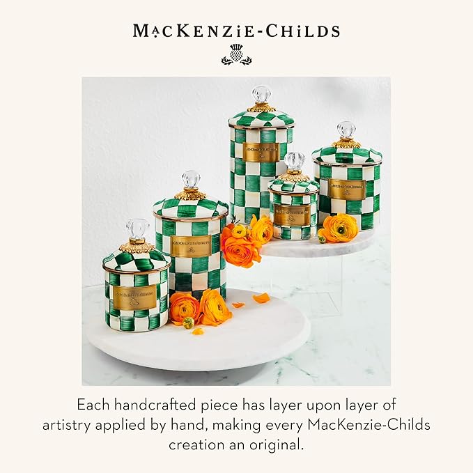 MACKENZIE-CHILDS Enamel Canister, Large, Green-and-White Emerald Check