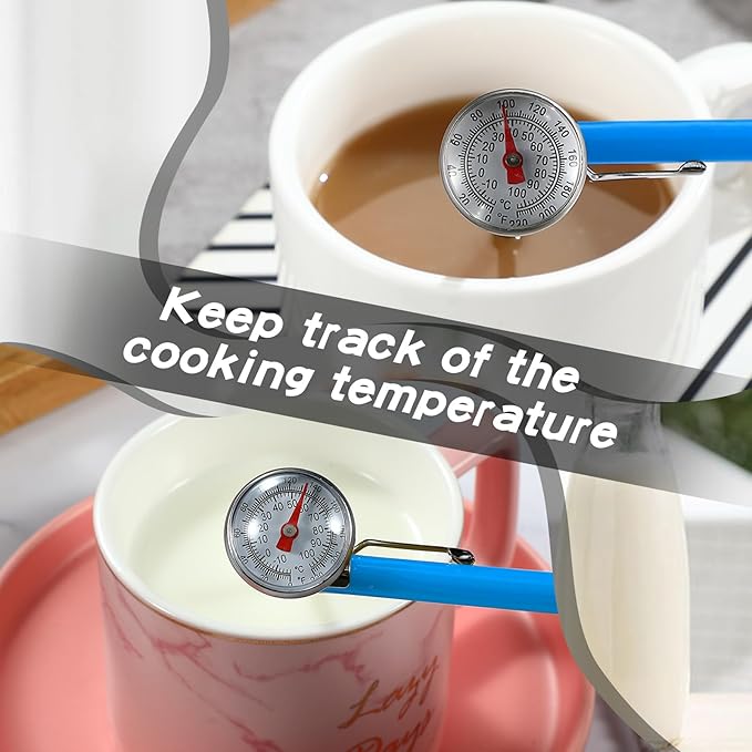 Xuhal 6 Pcs Stainless Steel Kitchen Thermometer with 5 Inch Long Stem 1 Inch Dial Thermometer Milk Frothing Food for Oven Probe Meat Grill BBQ Cooking Chocolate Water(Blue)