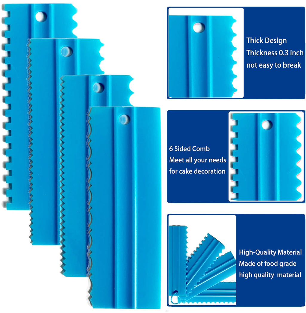 CEWIFO Cake Scrapers Set Decorating Comb and Icing Smoother, Plastic Sawtooth Scraper Polisher Butter Mousse Cream Cake Edge DIY Tool -8 Design Textures (Blue)