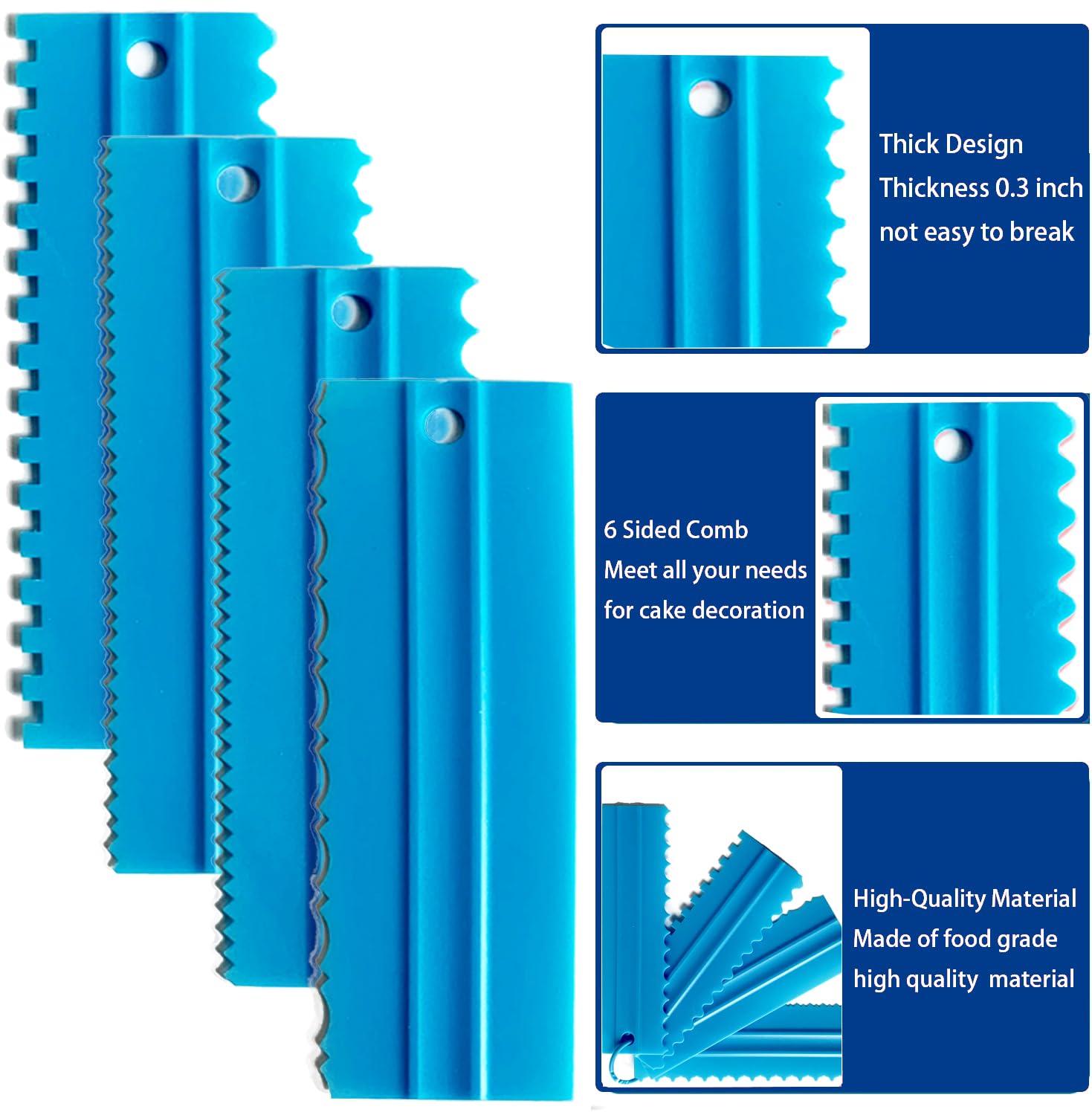 CEWIFO Cake Scrapers Set Decorating Comb and Icing Smoother, Plastic Sawtooth Scraper Polisher Butter Mousse Cream Cake Edge DIY Tool -8 Design Textures (Blue)