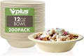Vplus 200 Pack 12 OZ Compostable Paper Bowls, Bagasse Bowls，Nature