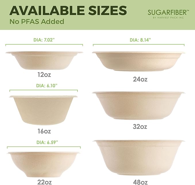 12oz Compostable Paper Bowls Disposable Round Natural Cereal Bowl, 50 Count