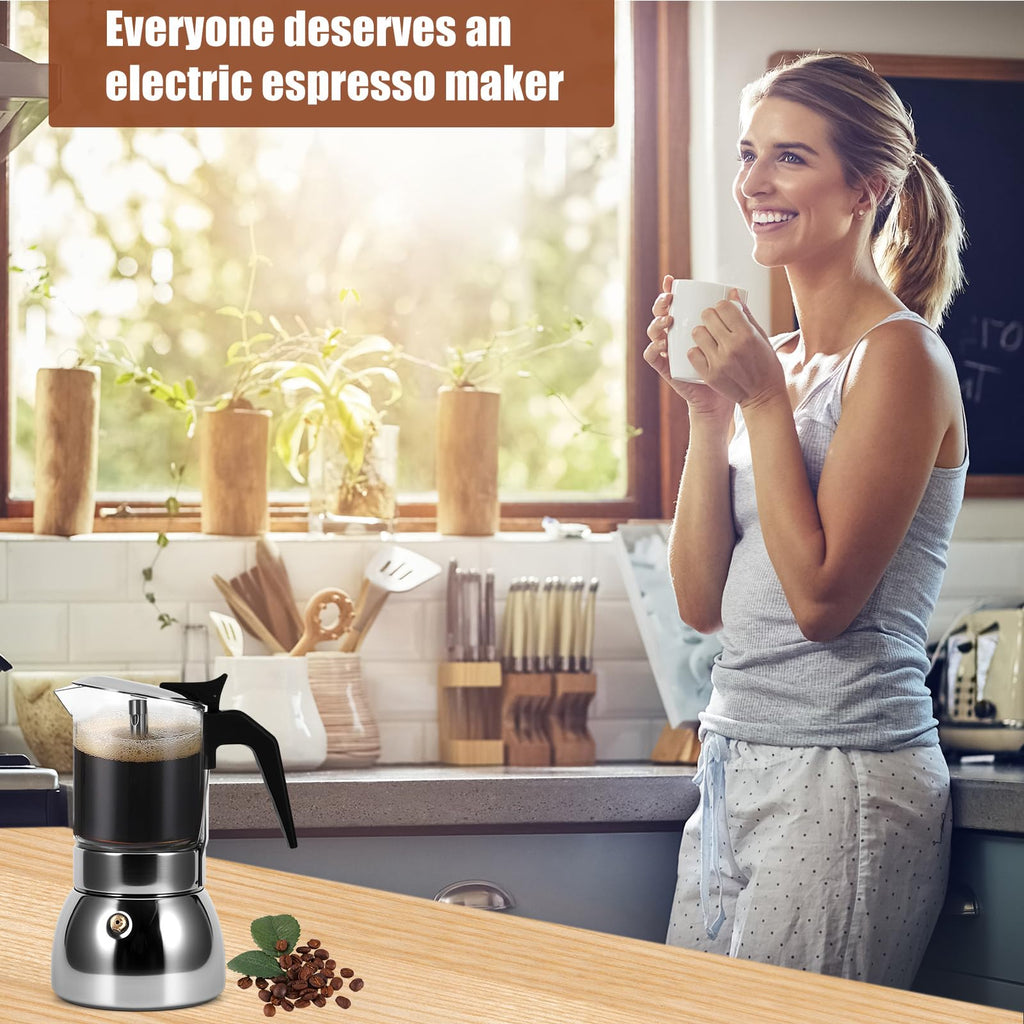 Houkiper Stovetop Espresso Maker, 4Cup 200ML Stovetop Italian Coffee Maker