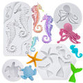 4 PCS Marine Theme Fondant Silicone Mold Hippocampus Turtle octopus Shape DIY Handmade Baking Tools, For Theme Cake Cookie Chocolate Candy Decoration Fondant Polymer Clay