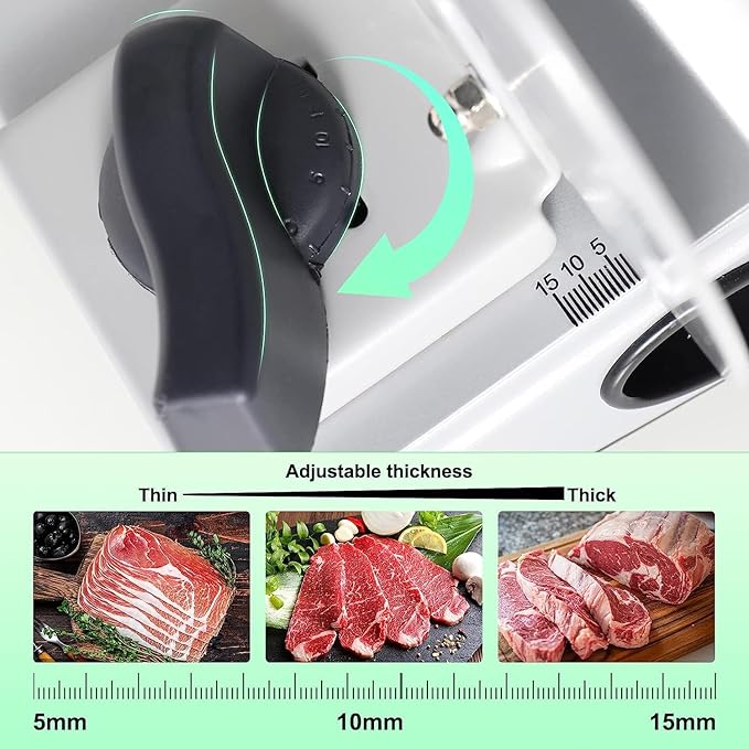 OSTBA Meat Slicer Machine, Two 6.7” Removable Stainless Steel Blades and Food Carriage, 150W Electric Deli Food Slicer for Home Use, Easy to Clean, 0-15mm Adjustable Thickness for Meat, Cheese, Bread
