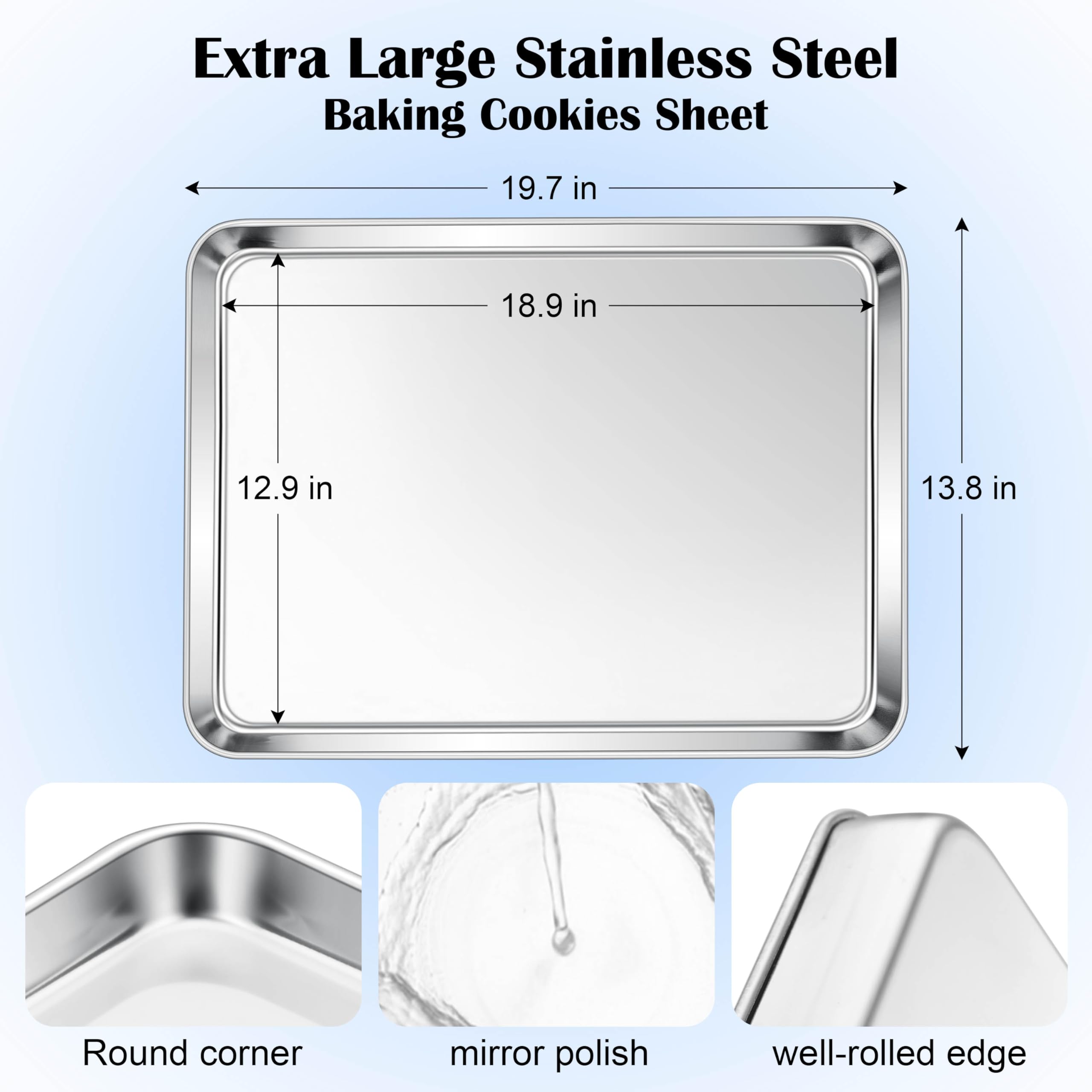E-far Large Baking Sheet, 20"x14" Stainless Steel Cookie Sheet