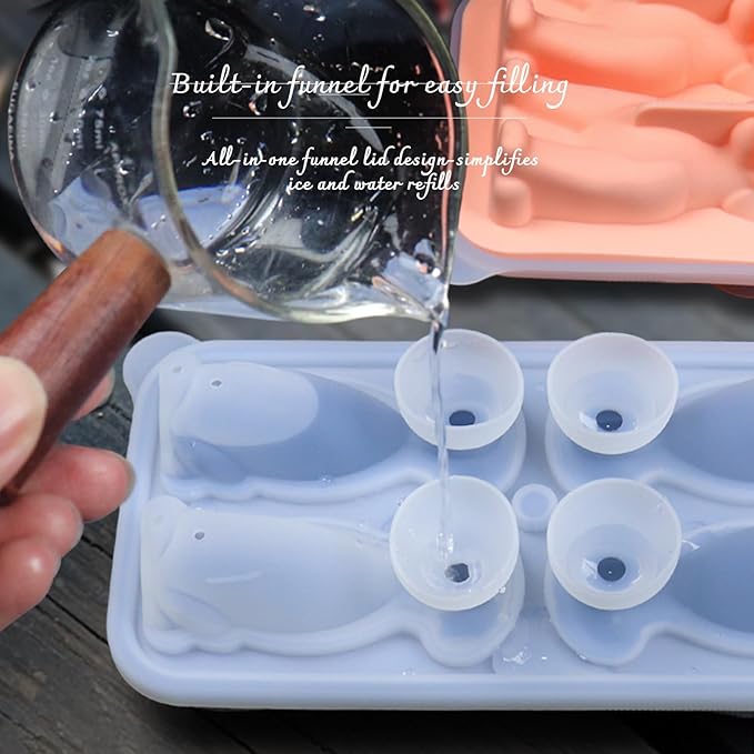 2-Pack Silicone Dog Ice Cube Trays with Free Stainless Steel Tongs – 4 Identical Dog Molds Per Tray (dog)