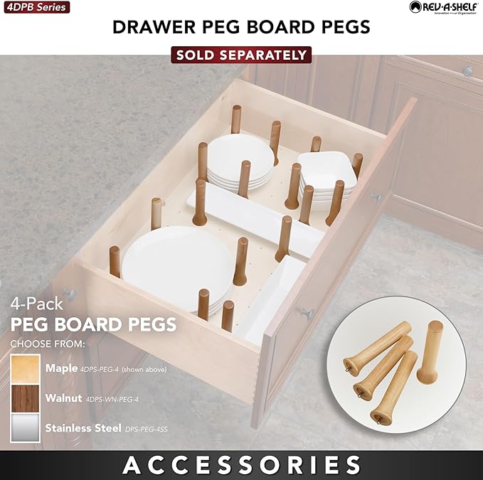 Rev-A-Shelf Pegboard Drawer Divider Organizer, Trim to Custom Fit Wooden Kitchen Cabinet Storage Utensil, Pots & Dish Rack, 39" x 21", 4DPS-3921