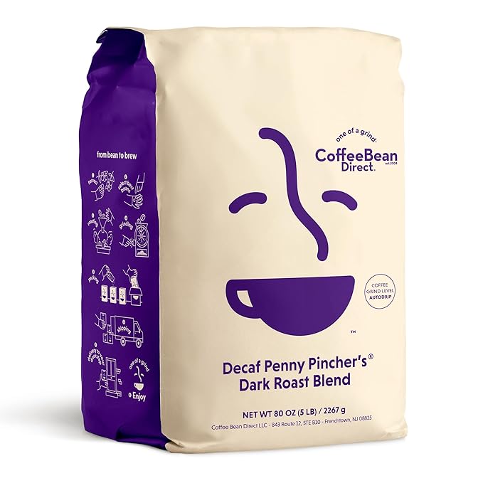 Coffee Bean Direct Decaf Penny Pincher's® Dark Roast, Ground, 5lb Bag
