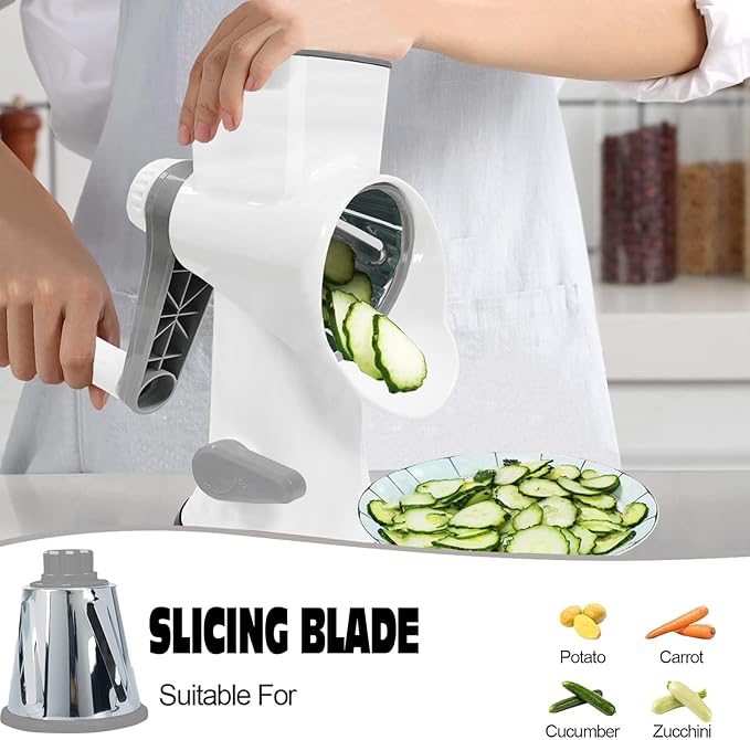 GOTOSOBAY Cheese Grater with Handle,Multifunctional Rotary Cheese Grater