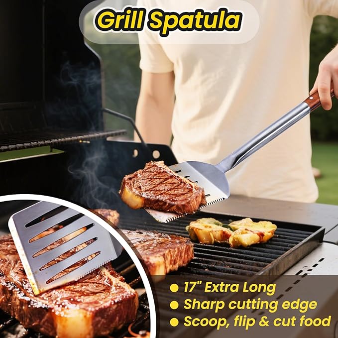 FamilyKit 4PCS Grilling Accessories Rose Wooden BBQ Grilling Tools Set