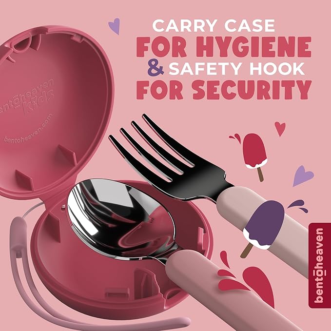 Bentoheaven Kids Utensils Set with Case, Reusable Fork & Spoon, Dachshund