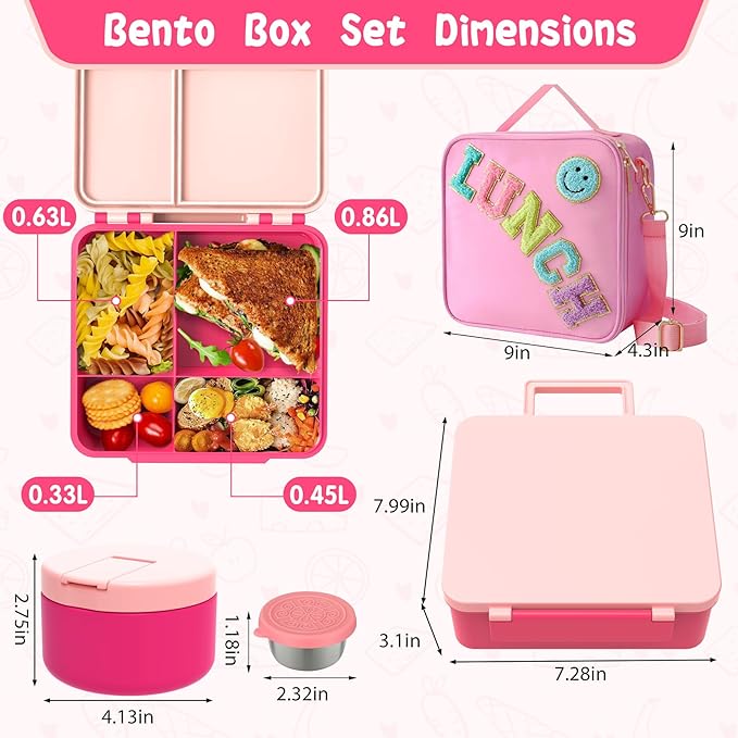 Aimsnk Lunch Box Kids with Thermo Insulated Lunch Bag for School, Pink