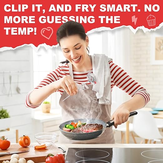 Telead Candy Thermometer Waterproof IP67 - Oil Thermometer for Frying with Clips - 9" Side of Pot Thermometer Deep Fry for Oil Candy Candle BBQ - Silver