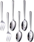 Enwinner Serving Spoons*2 Slot Spoons* 2 Forks *2 Buffet Colander Stainless Steel Banquet Set, Set of 6. Lenght 9" (6-spoon forks set)