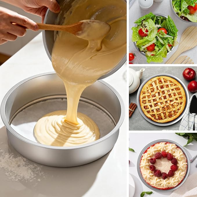 Ohtomber 8 Inch Stainless Steel Layer Cake Pan, Set of 4