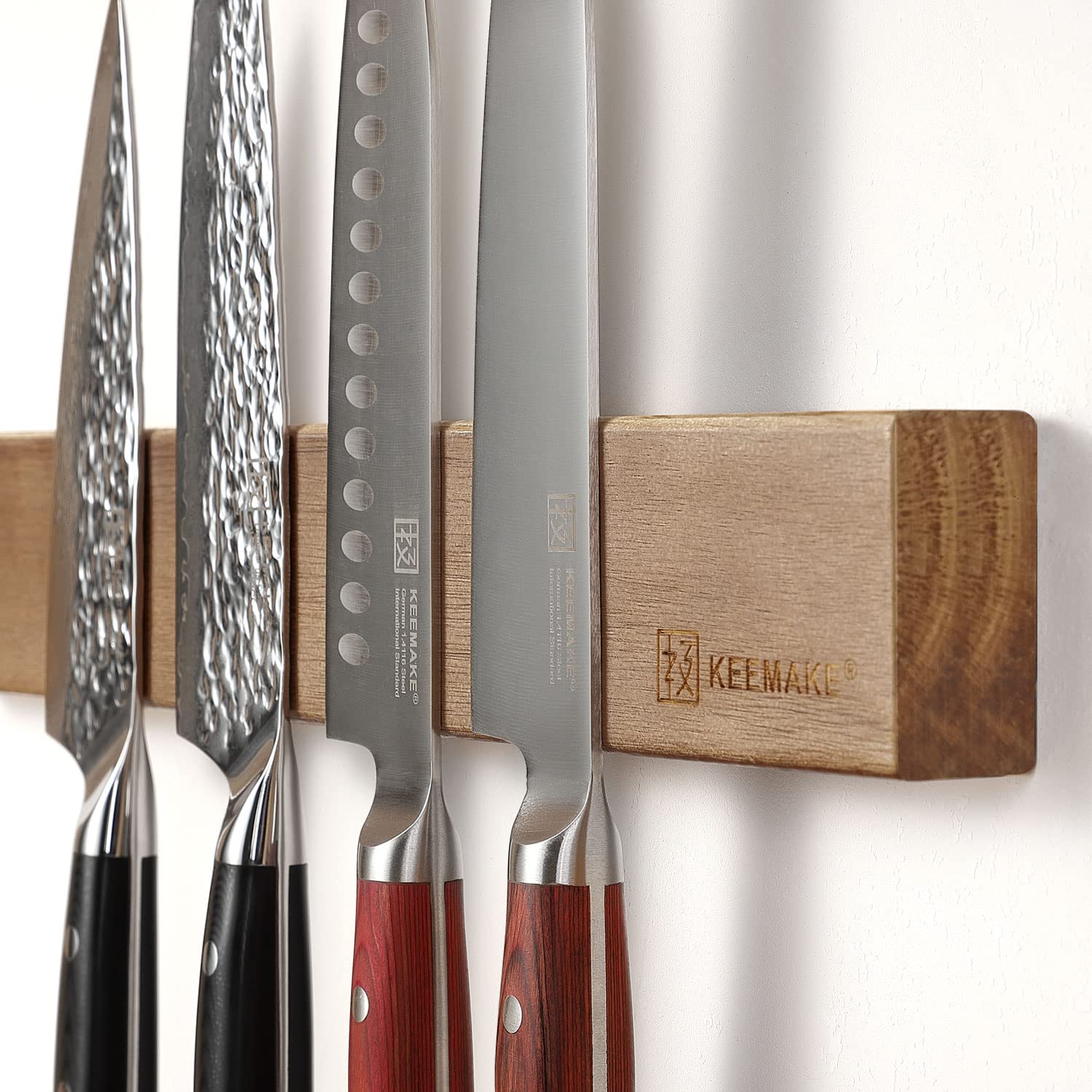 KEEMAKE Magnetic Knife Block with Acrylic Shield, Thickened Wood Kitchen Knife Holder Stand without Knives, Double Side Strong Magnets Knife Storage Organizer for Kitchen Counter top
