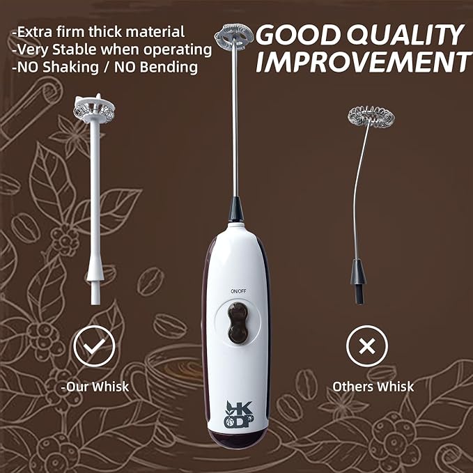HKODP Powerful Milk Frother Wand - Battery Operated Handheld Drink Mixer - Electric Whisk Foam Maker for Coffee, Lattes, Cappuccino, Matcha, Hot Chocolate & Creamer