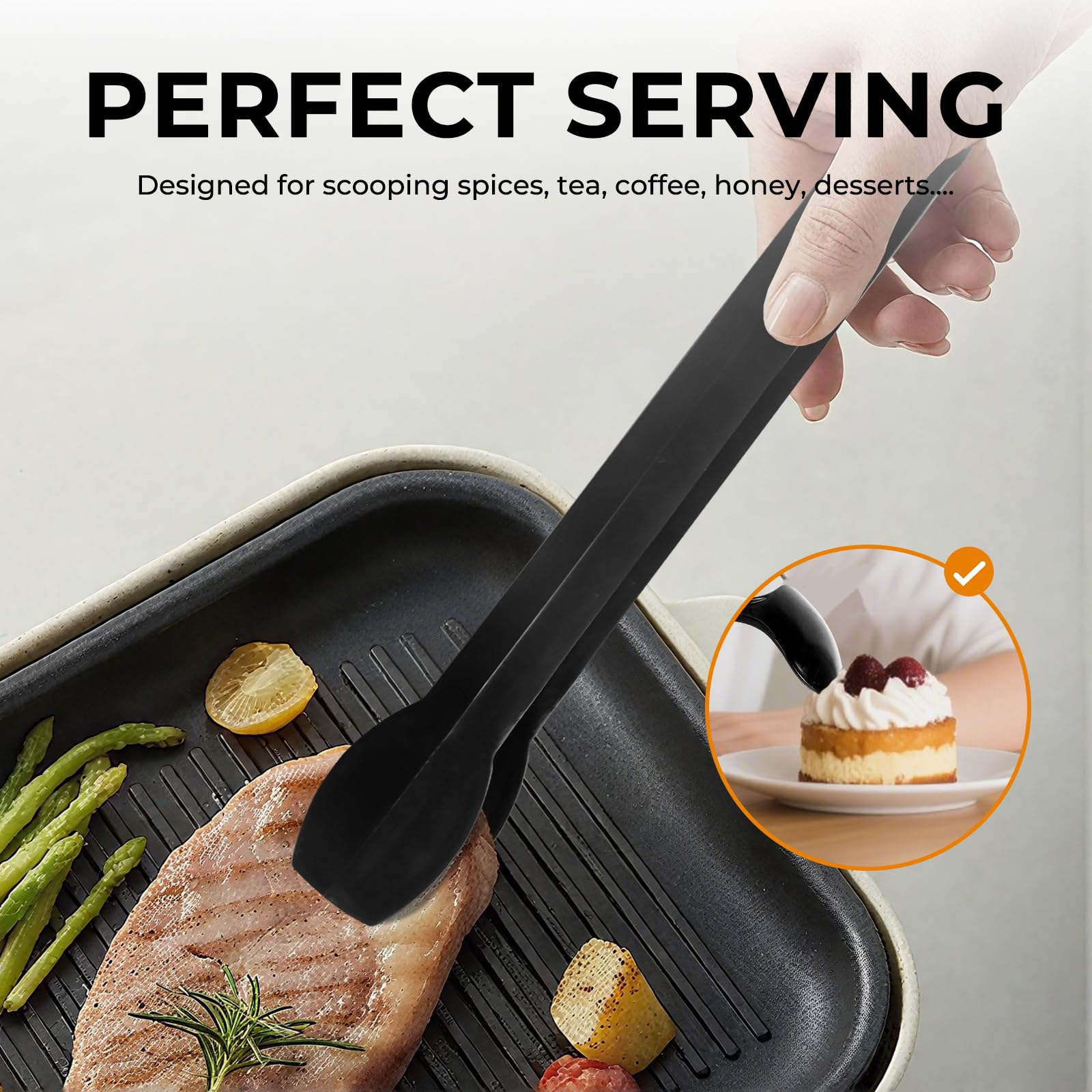 18 Count Plastic Serving Utensils Set, Disposable Serving Utensils for Catering Party Events, Including Black Plastic Spoons, Tongs and Forks (Black, 18pcs utensils)
