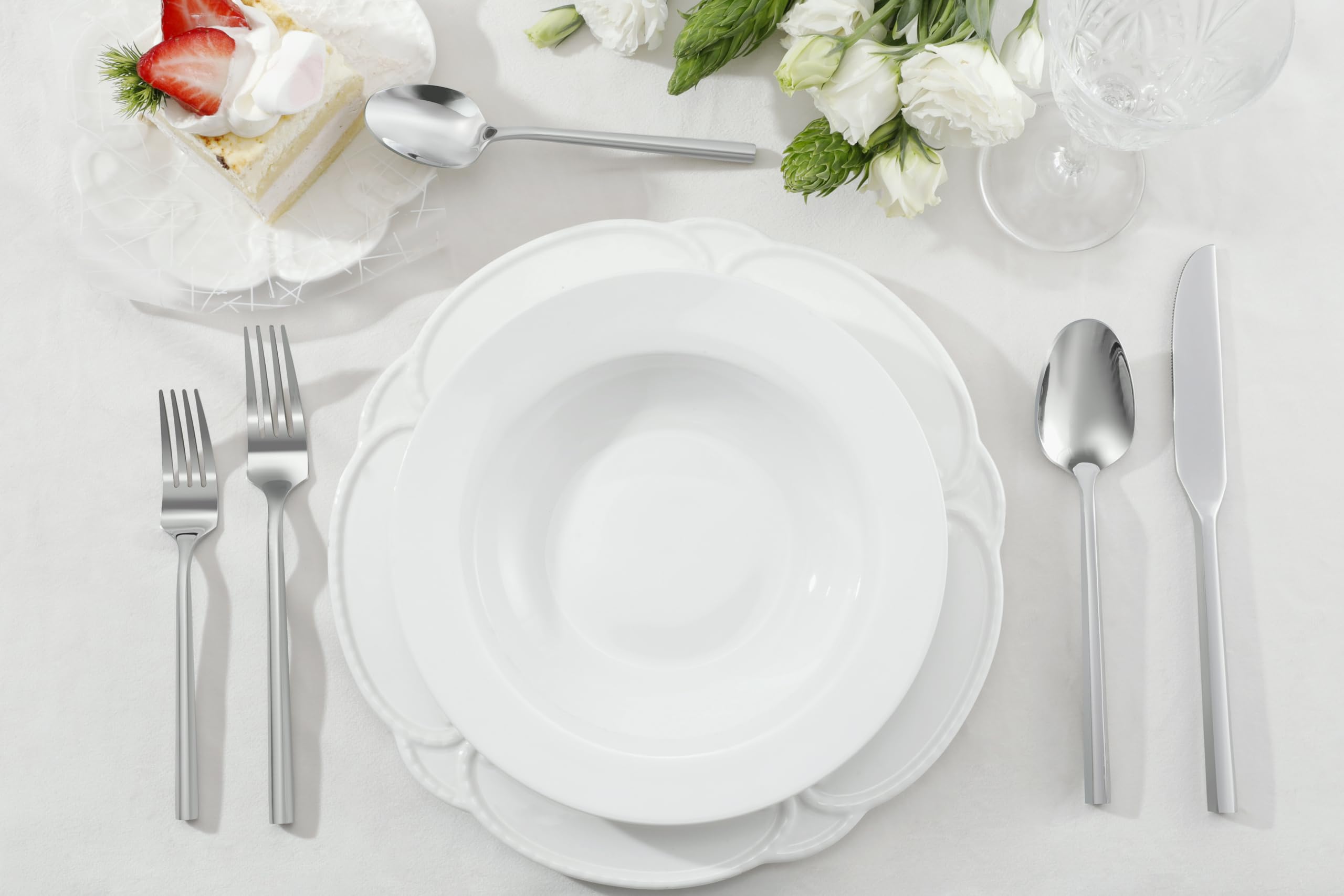 DEACORY Silverware Set Flatware Set Stainless Steel Cutlery Set Silver Mirror Finished Hexagon Handle 5 Pieces Service for 1