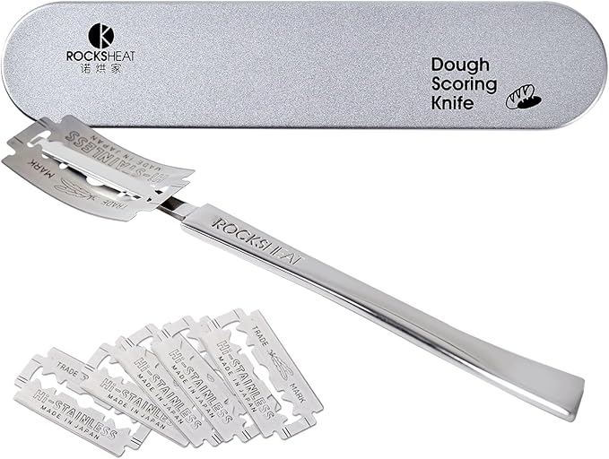 ROCKSHEAT Bread Lame Dough Scoring Tool, Stainless Steel Scoring Knife with 5 Feather Blades, Sourdough Scoring Tool for Bread Baking, Baking Tool for Baking Beginners