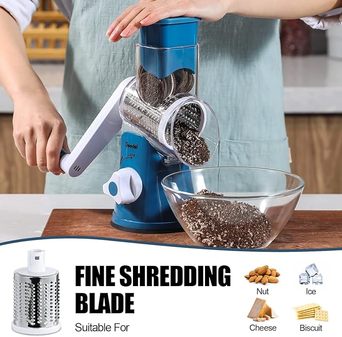 Geedel Rotary Cheese Grater Hand Crank, Cheese Shredder Vegetable Slicer