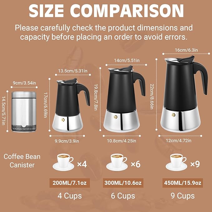 Suiitat 9 Cup Stainless Steel Moka Pot, 450ml Stovetop Espresso Maker, Black