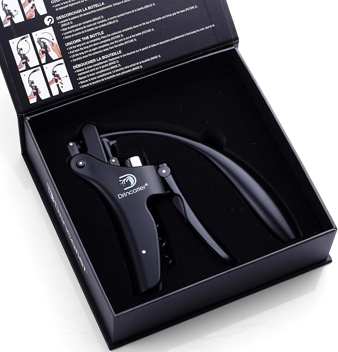 Drincarier Vertical Lever Corkscrew with Non-Stick Worm, Compact Rabbit Wine Opener Wine Bottle Opener with built-in Foil Cutter