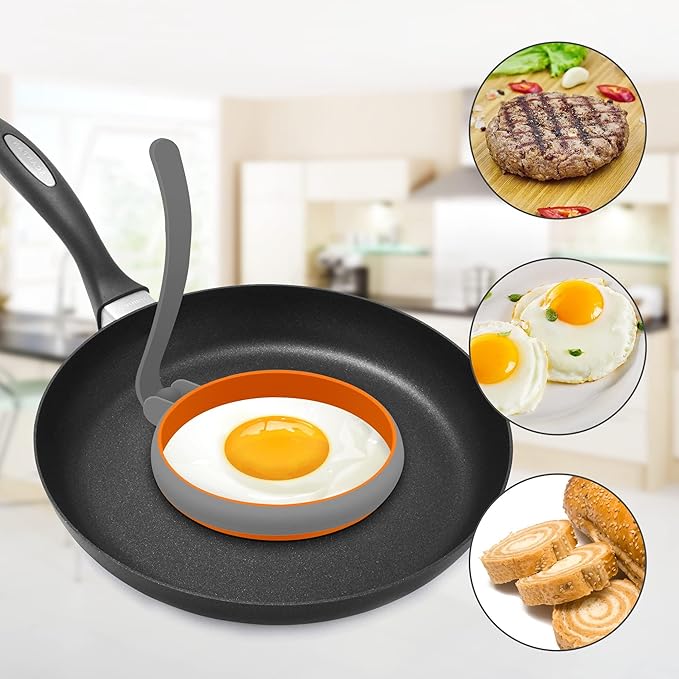 Silicone Egg Rings for Frying Egg, Cooking Egg Mold For Frying, Round Perfect Fried Egg Ring for Griddle, Nonstick Food Grade Egg Circle Omelet Rings For Griddle (Gray, 4Pcs Round)