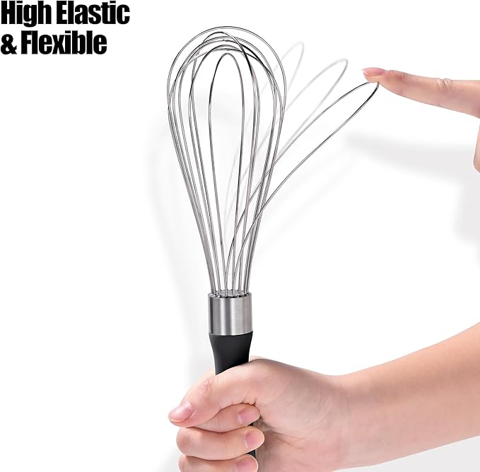Doosu 18/8 Stainless Steel Balloon Whisk for Cooking (8 Wires, Black)