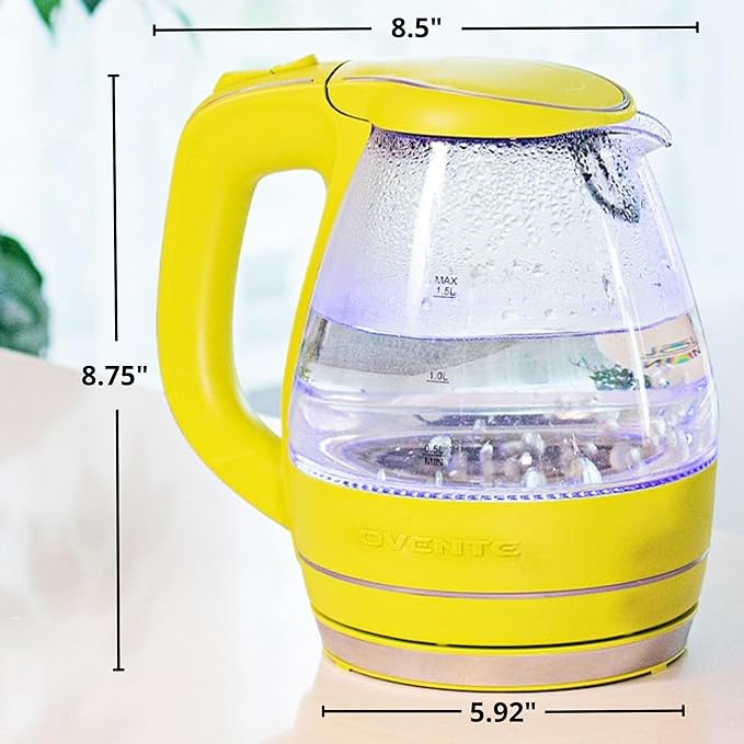 OVENTE 1.5L Glass Electric Kettle Water Boiler, Green KG83G
