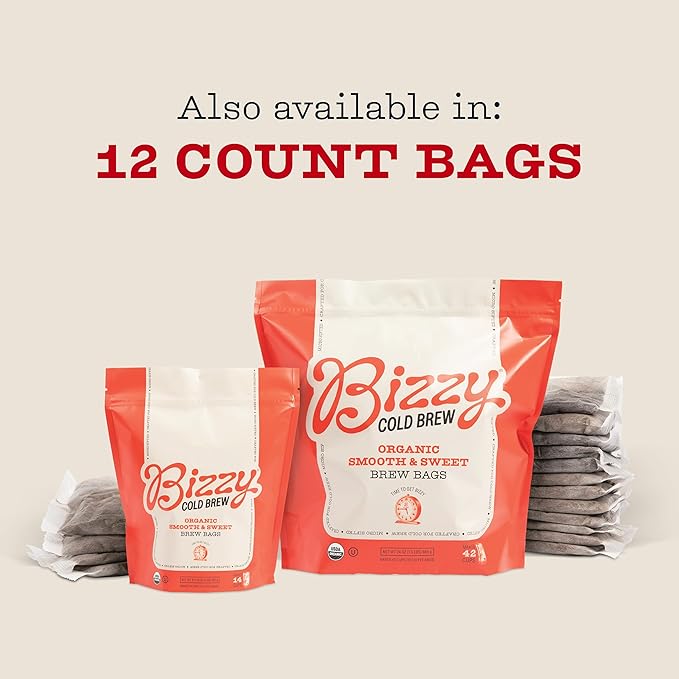 Bizzy Organic Cold Brew Coffee, Smooth & Sweet Blend, Brew Bags, 4 ct