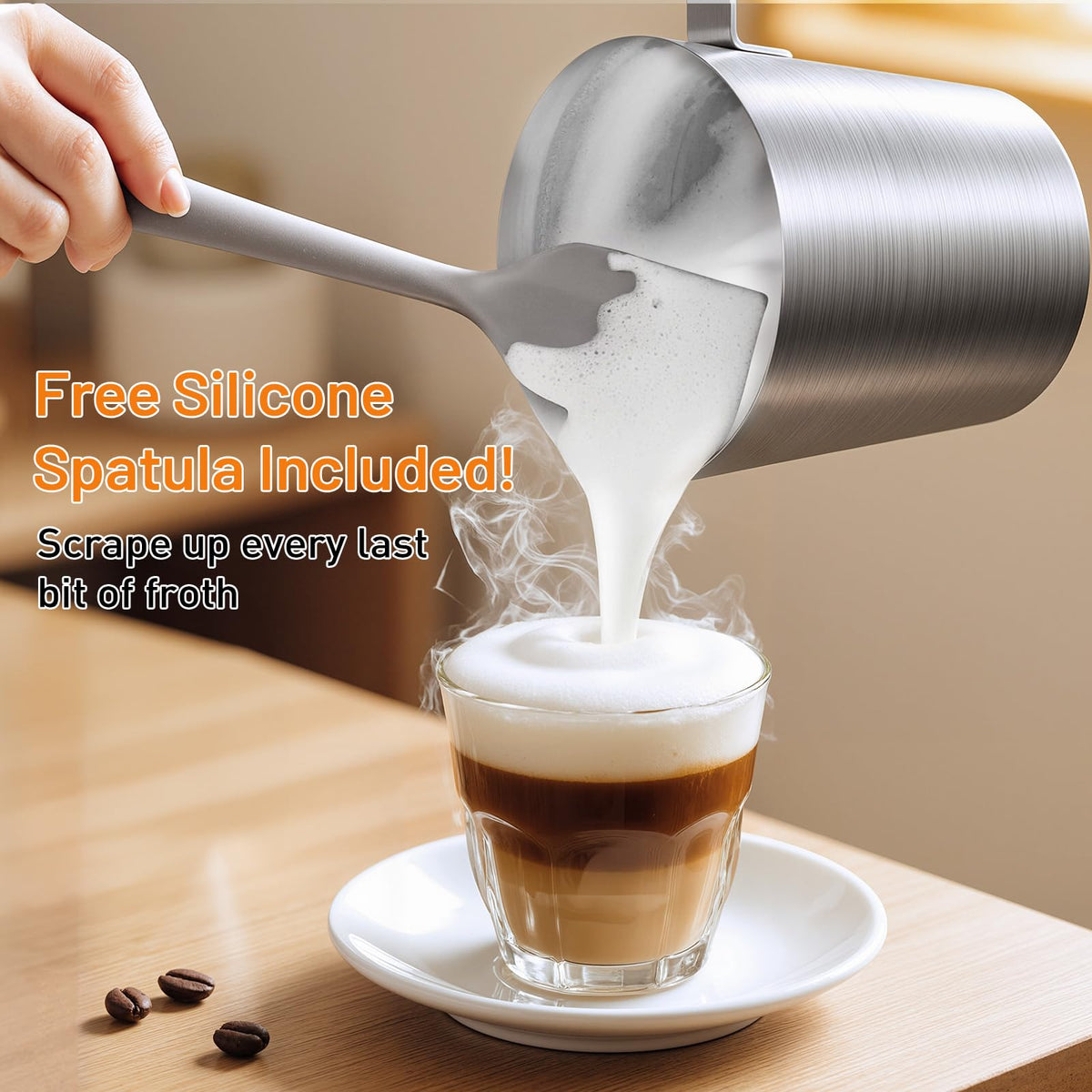 Secura 4-in-1 Electric Milk Frother, 17oz Stainless Steel Jug, Teflon-Free