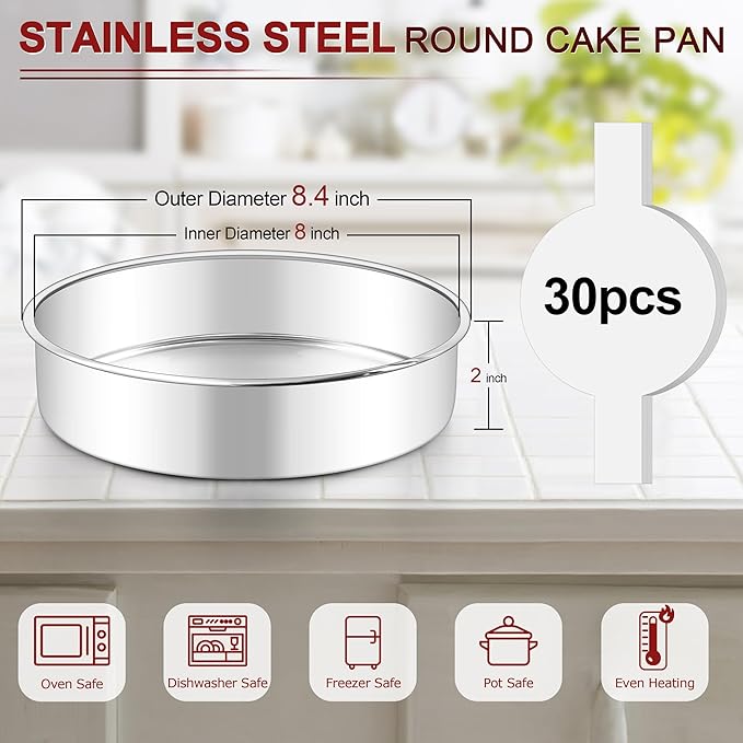 LIANYU 8 Inch Round Cake Pan, Circle Layer Cake Tin for Baking