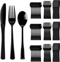 300 Pack Black Disposable Plastic Silverware Heavy Duty