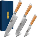 HOSHANHO Damascus Kitchen Knife Set 3PCS, Sharp Chef/Santoku/Fruit Knives