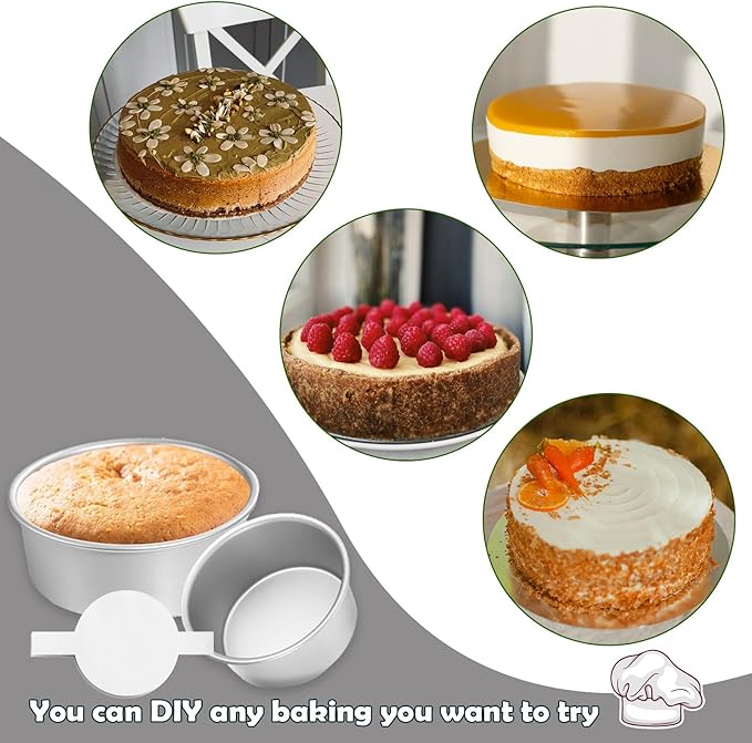 AICMEI 8 Inch Cake Pan Set of 2,Aluminum Round Layer Cake Baking Pans,No Coating Cake Pans Cake Mold, Mirror Finish Dishwasher Safe Cake Pans Sets for Baking