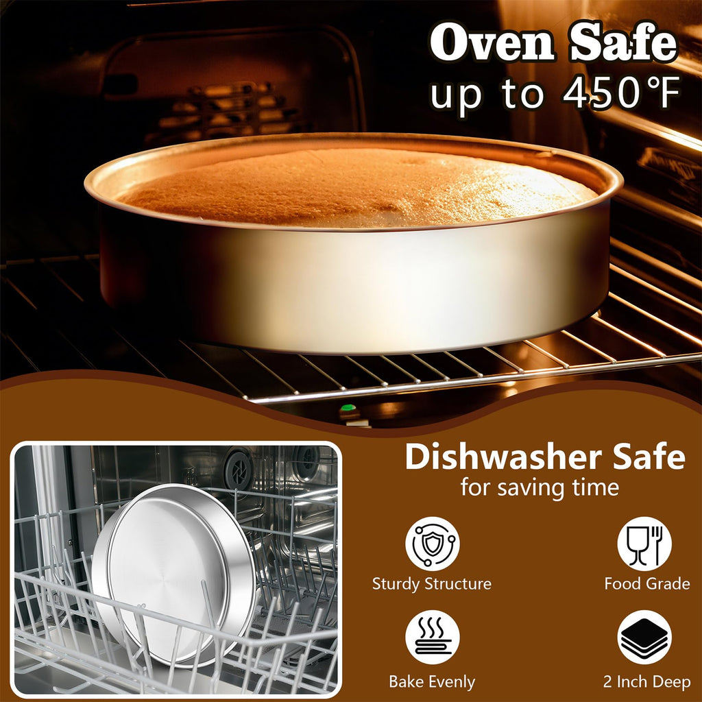 LIANYU Cake Pan 9 Inch Round, Stainless Steel Round Wedding Cake Baking Pan