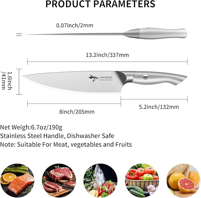 MAD SHARK 8 Inch Chef Knife, Professional Ultra Sharp Kitchen Knife
