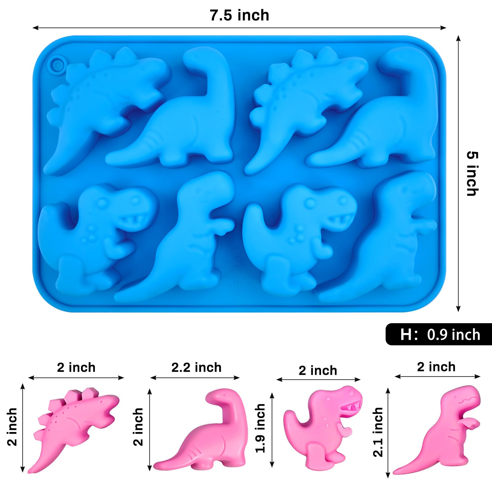 JOERSH Dinosaur Silicone Candy Molds, 2Pcs, 16-Cavity