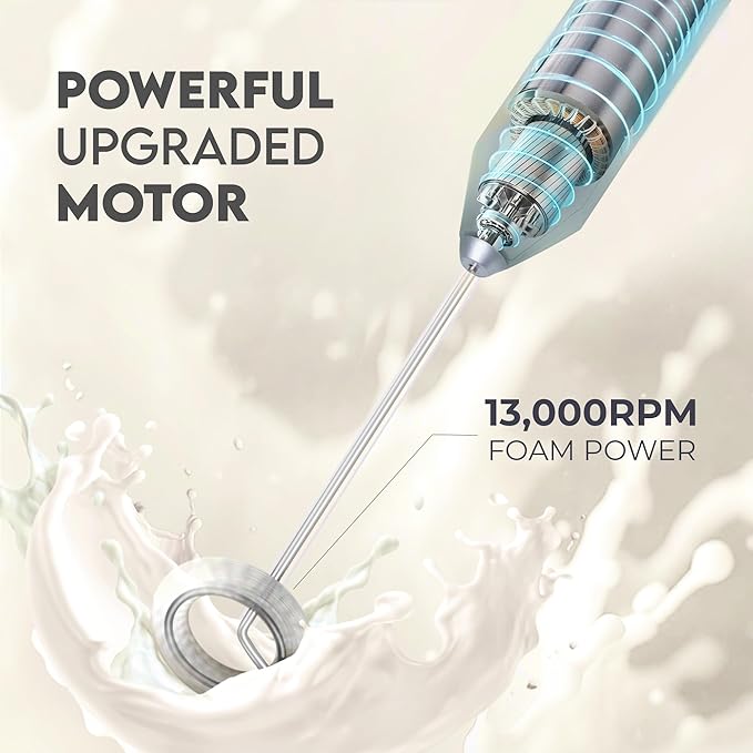 Zulay Kitchen Powerful Milk Frother Wand - Handheld Stainless Steel - Battery Operated Drink Mixer for Coffee, Lattes, Cappuccino, Matcha - Froth Mate Frother Gift - Cool Tide