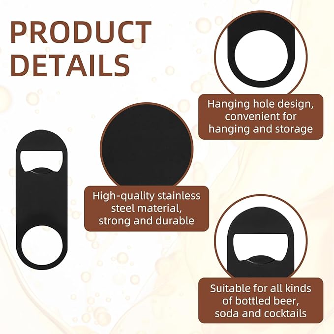 Yugada 100 Pack Flat Beer Bottle Opener 3.5 inch Stainless Steel Flat Bottle Opener Black Beer Bottle Openers for Bartender Kitchen Bar Restaurant (3.5 Inch)