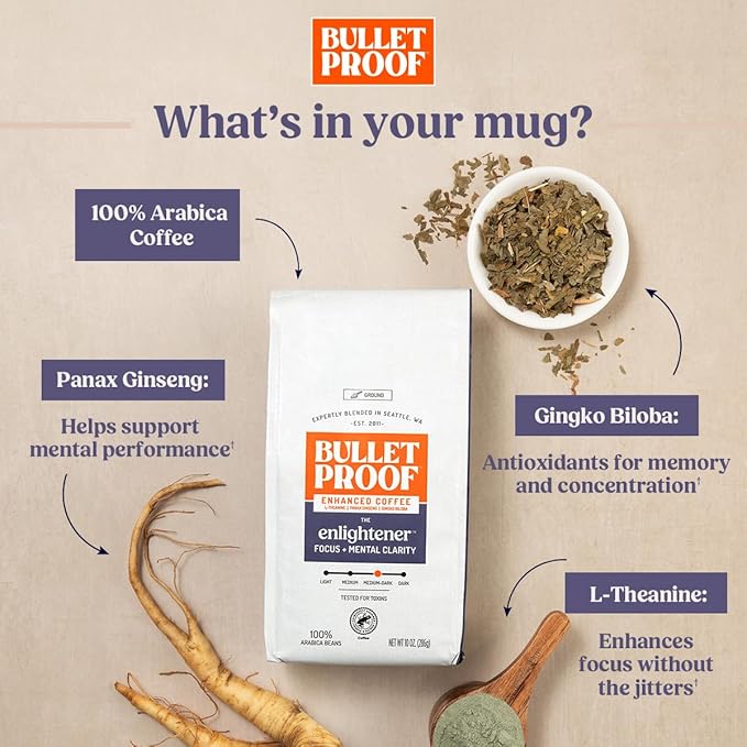 Bulletproof Enlightener Medium-Dark Roast Ground Coffee, 10 oz