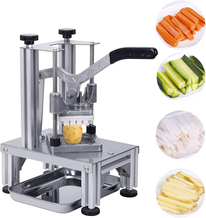 Rismanor Commercial French Fries Cutter 1/4″ 3/8″ 6 Wedges 6 Wedges to Core Stainless Steel Blades Potato Slicer Fruit Chopper for Restaurant Home Kitchen Cutting, Sliver