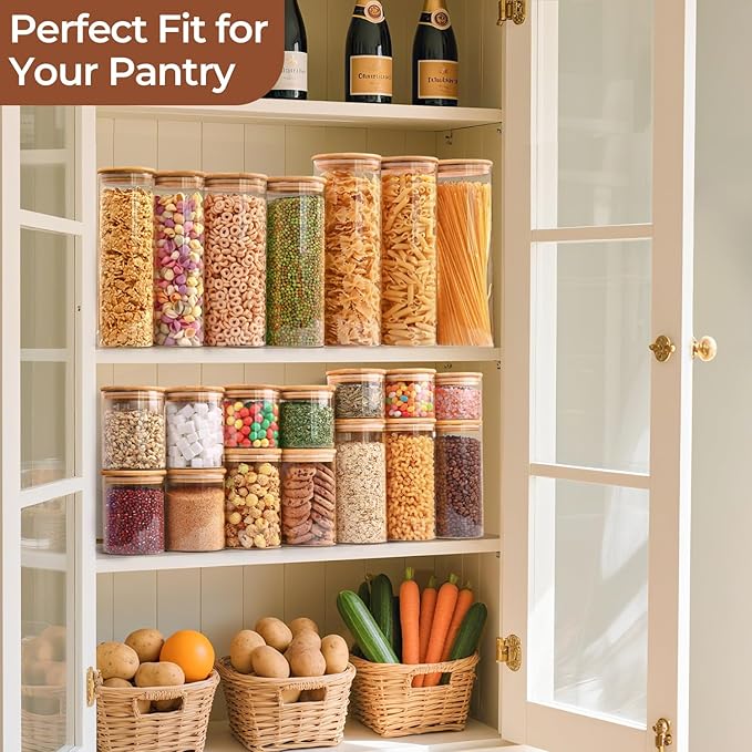 ComSaf Glass Storage Containers wtih Lids 1.7 Qt, 3 Pack Glass Storage Jars