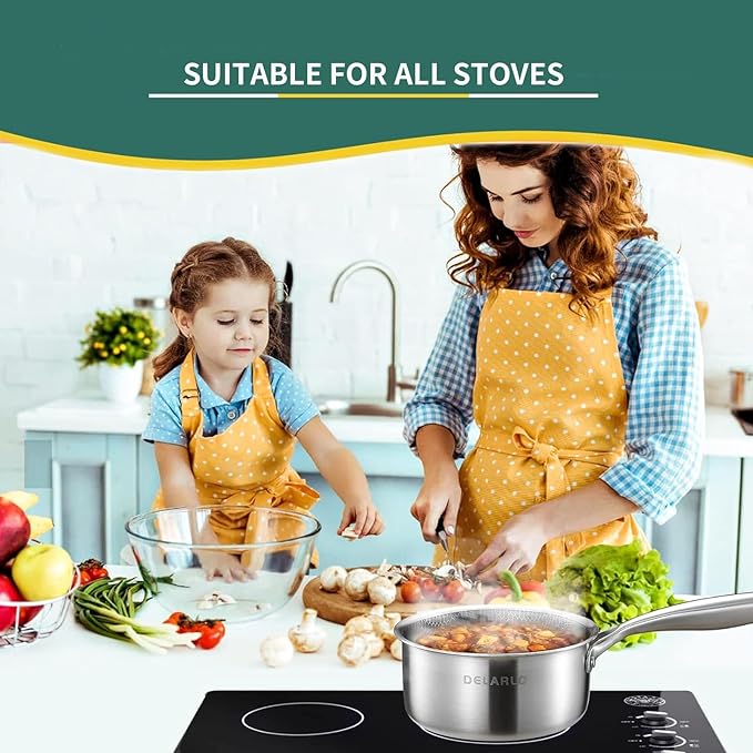 DELARLO Tri-Ply Stainless Steel Hybrid Non Stick Saucepan 1.5 Quart