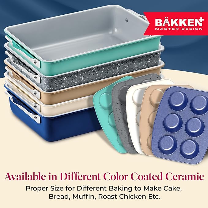 Bakken- Swiss Square Cake Pan - Aluminized Steel, Ceramic Non-Stick Coating, Non-Toxic, Ideal Size, Heavy-Duty, Elevate Your Baking with Durability and Style!