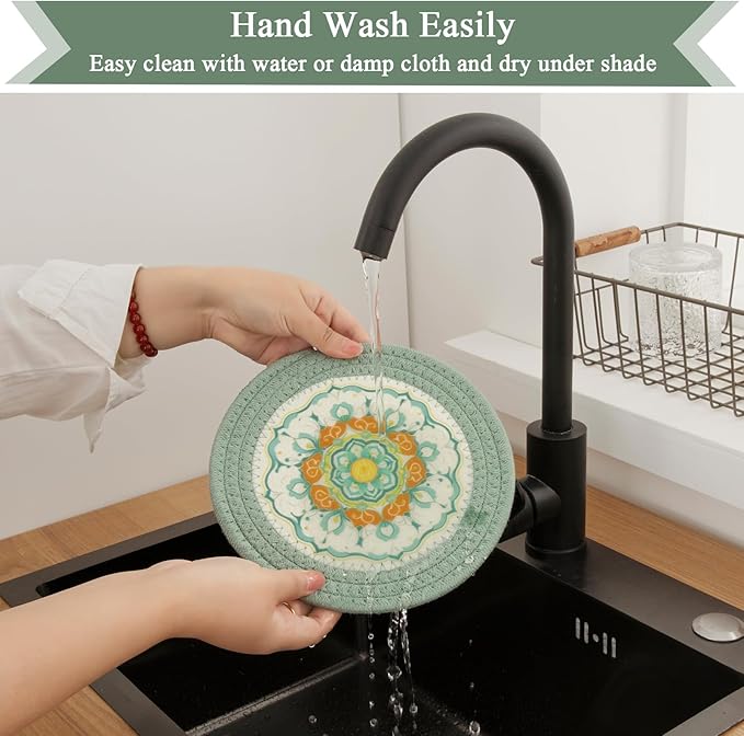 SHACOS Sage Green 8 Inches Trivets for Hot Dishes, 4 Pieces