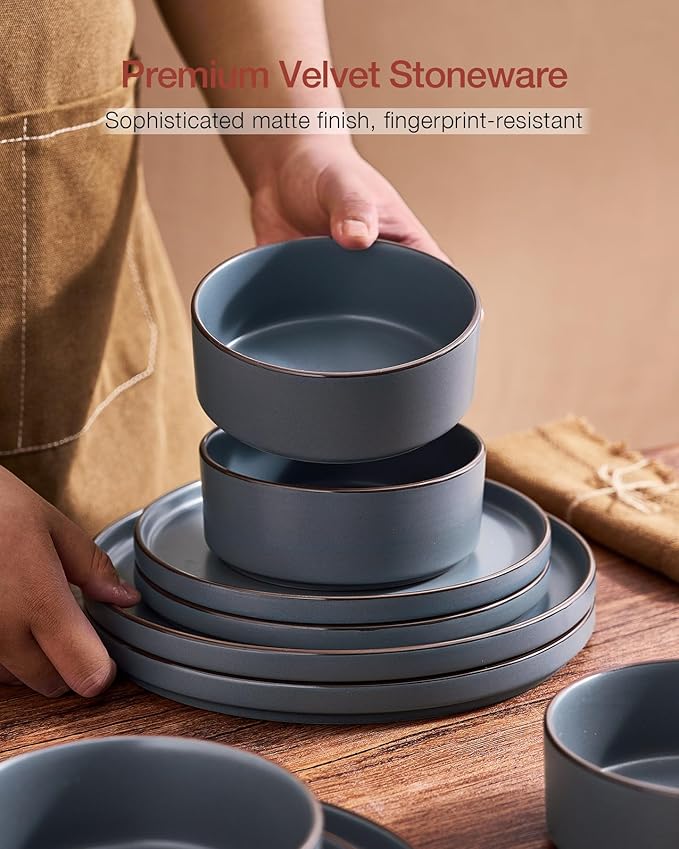 Famiware Nebula Ridge 12-Piece Stoneware Dinnerware Set, Charcoal