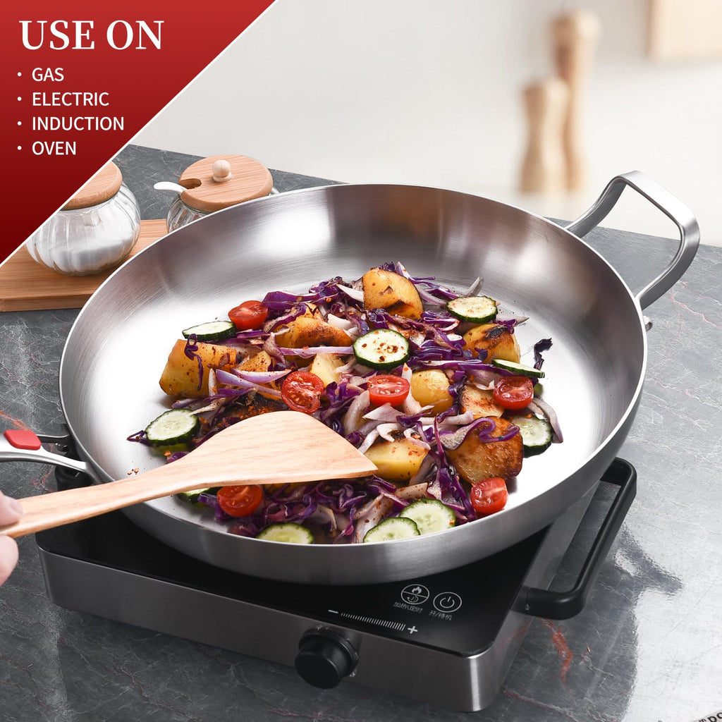 Inqibee 13 Inch Stainless Steel Frying Pan with Lid, Detachable Handle